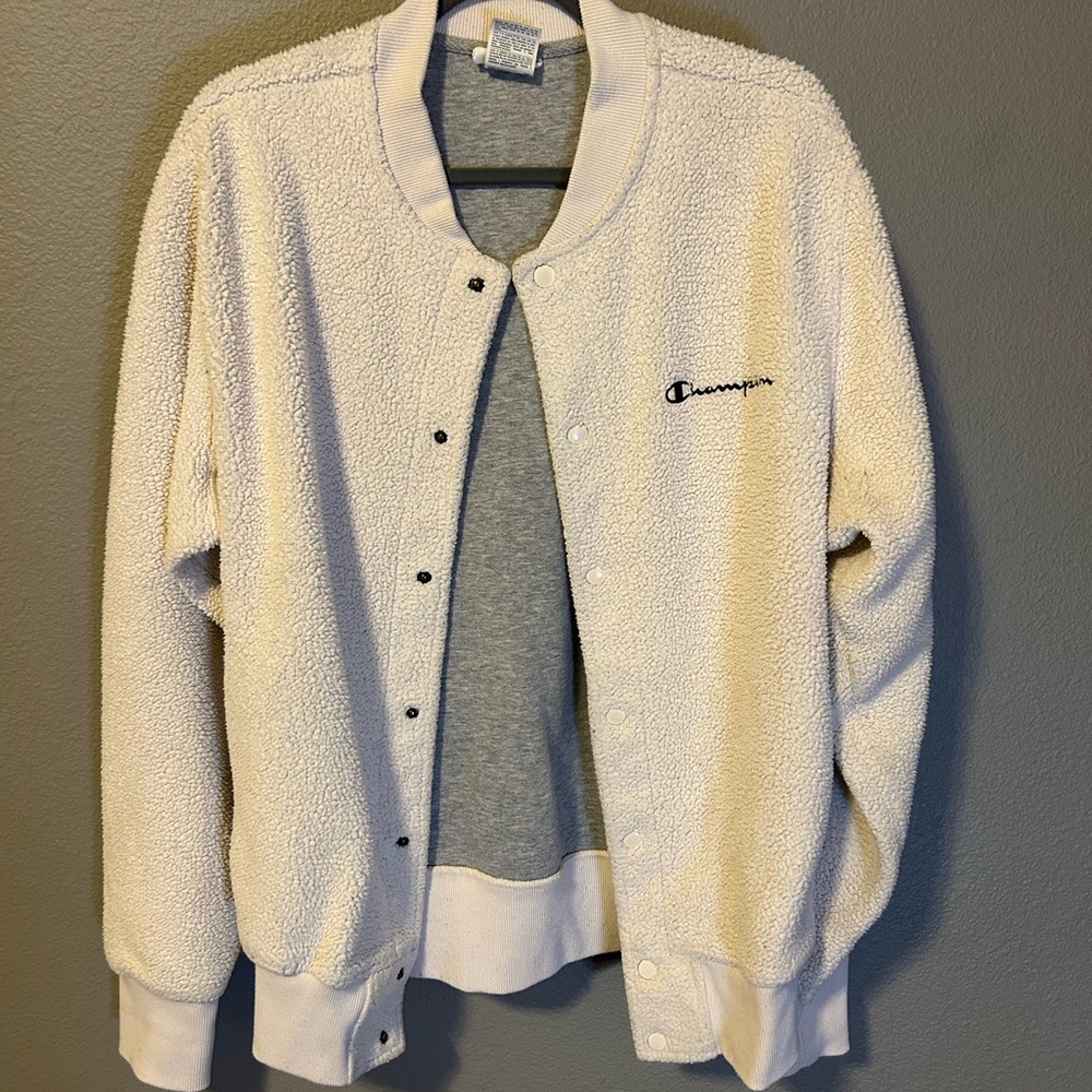 Champion Cream Sherpa Jacket with Ribbed Collar